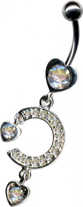 p1307_4 RAUS-DAMIT-PREIS Bauchnabelpiercing mit Herz kristallklar Stahl Schmuck Dangle