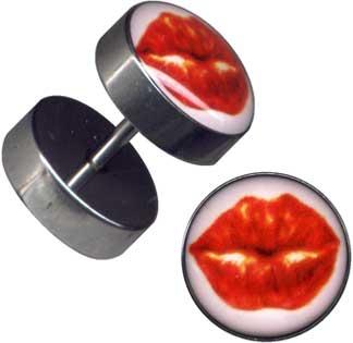 14237 Piercing Fake Ohr Plug Lippen Kussmund Motiv Stahl Ohrstecker
