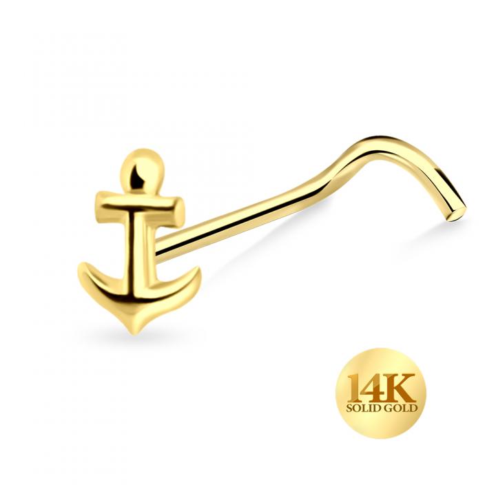 14karat Echtgold Nasenstecker Spirale Nasenpiercing Gelbgold Anker mit Geschenkbox