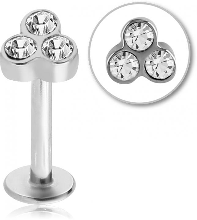 Piercing Labret 3 Kristall Steine weiß aus Stahl 1,2 x 6 mm Stecker