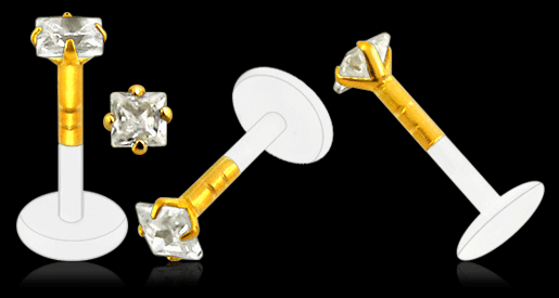 PMFK Piercing Labret Stecker 14karat Echtgold mit 3mm Kristall 1.2mm