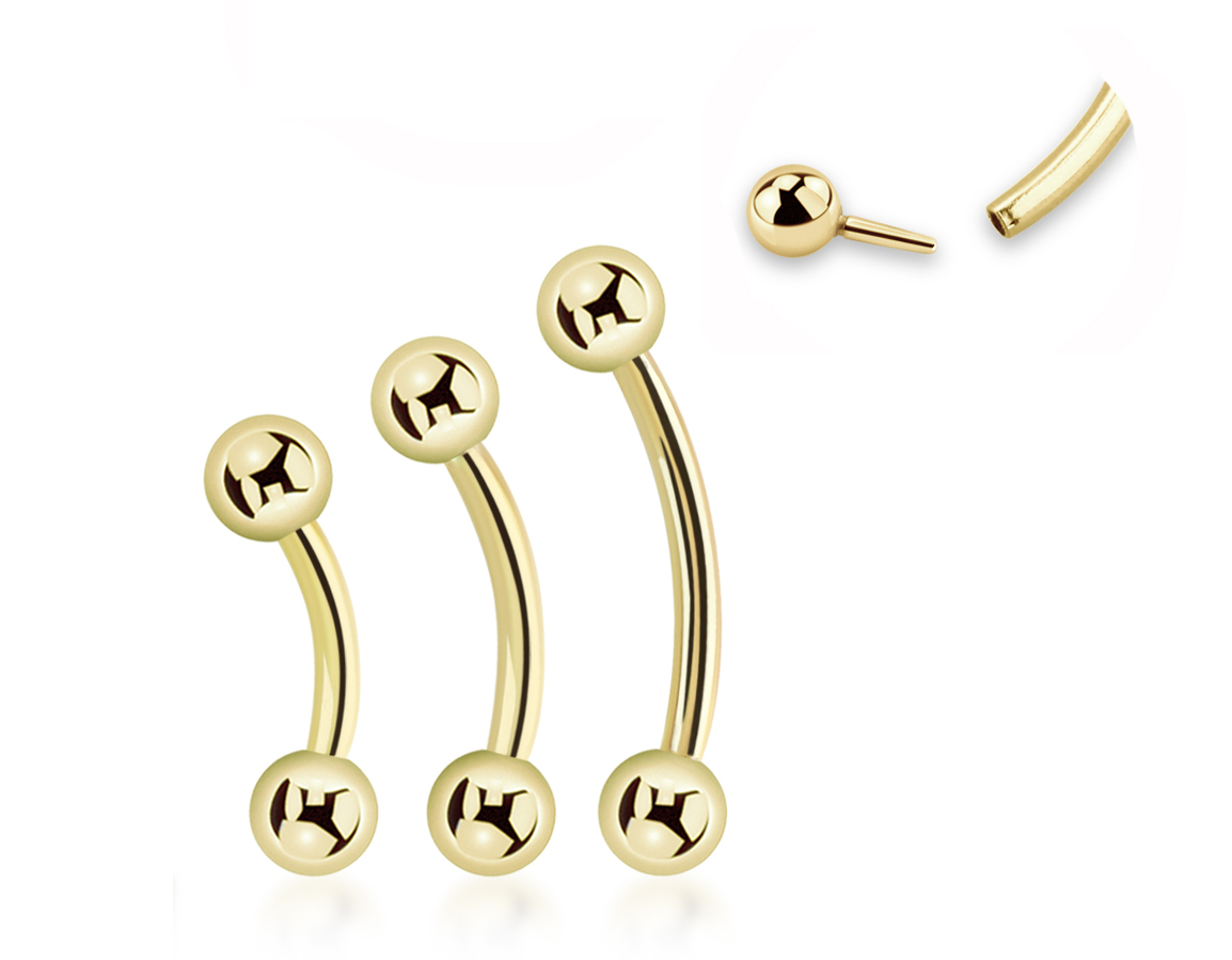 Piercing Banane Stecker 14karat Echtgold mit 3mm-Kugeln mit Geschenkbox