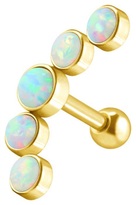 so430go Helix Tragus Piercing silber schwarz gold rosé mit fünf synth. Opalen 1.2mm x 6mm
