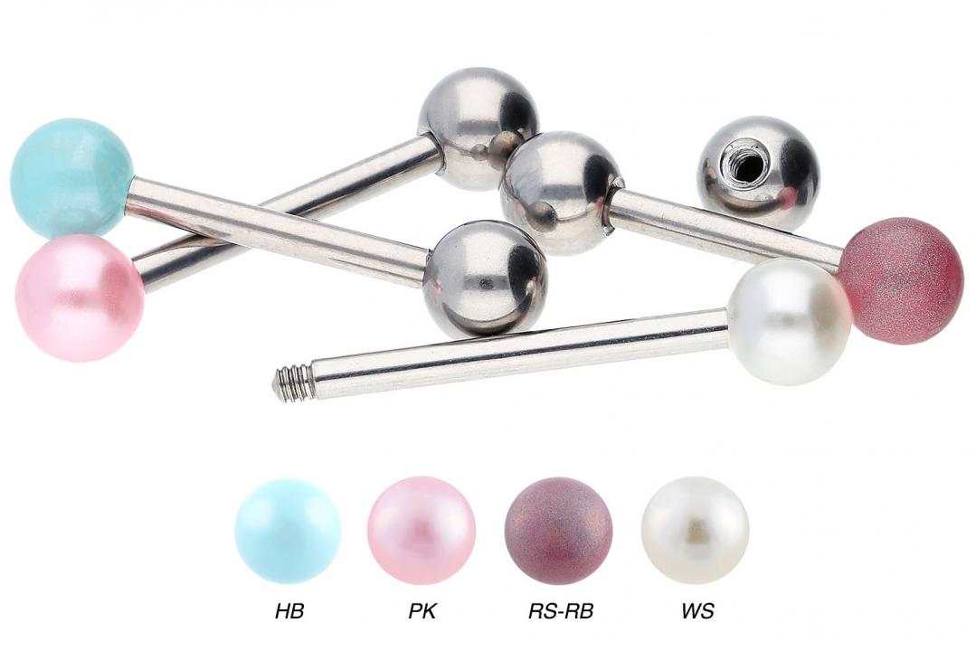 Titan Barbell mit einer synthetischen Perle + Titankugel  1.2mm/1.6mm Stabstärke