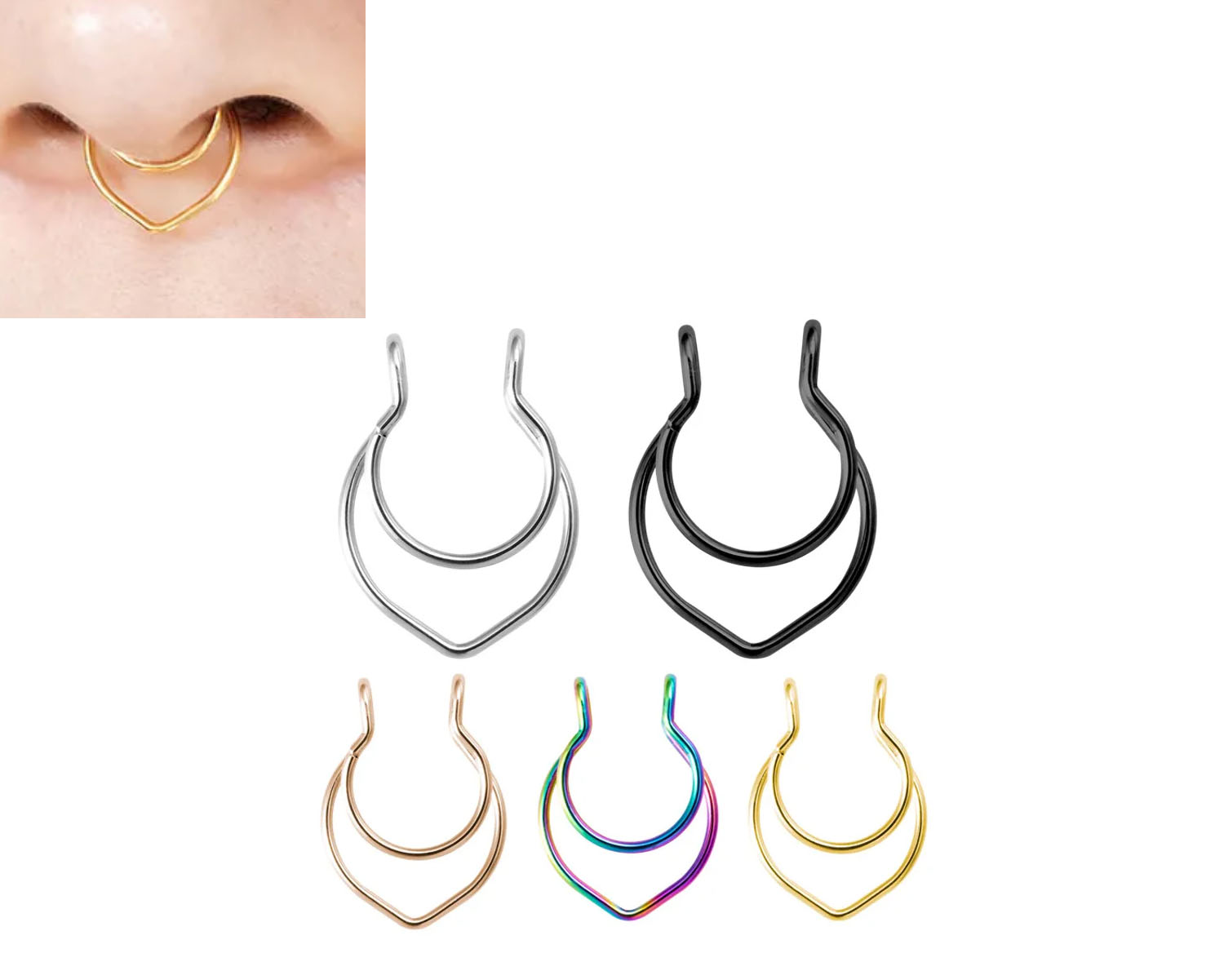 Fake Septum Nasenclip silberfarbig schwarz goldfarbig roségold regenbogen