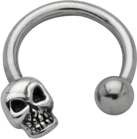 Circular Hufeisen Piercing Totenkopf seitlich und Kugel Stahl 1,2 x 8