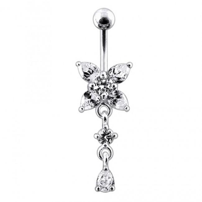 Bauchnabelpiercing Titan 925er Silber-Motiv Blume