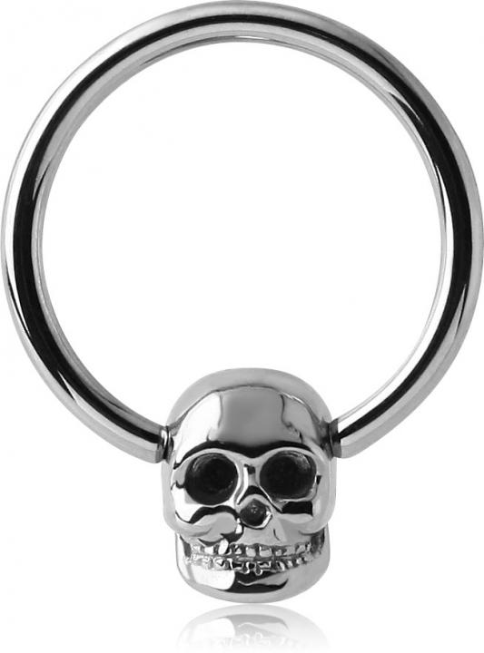 BCR Ring mit Totenkopf Kugel Piercing Klemmring  1.6mm x 12mm