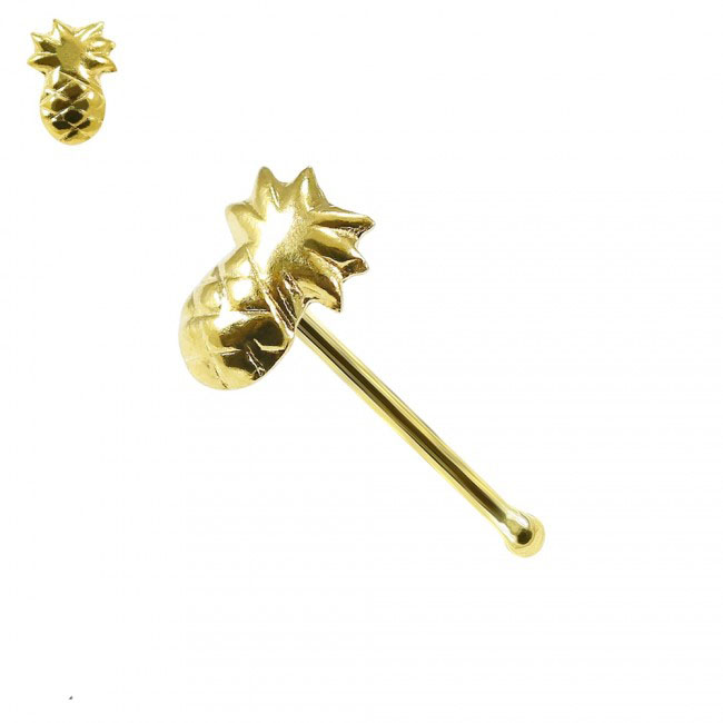 14karat Echtgold Nasenstecker Nasenpiercing Gelbgold Motiv Ananas mit Geschenkbox