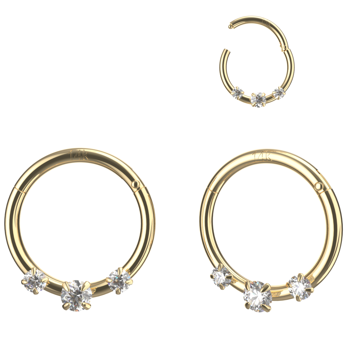 Segmentring Clicker 14karat Gold Gelbgold drei Kristalle 1.0mm Stabstärke mit Geschenkbox Segmentring Clicker 14karat Gold Gelbgold drei Kristalle 1.0mm Stabstärke mit Geschenkbox