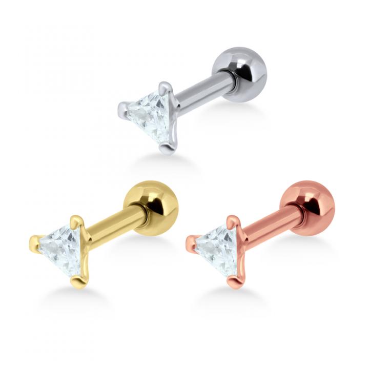 Helix Tragus Piercing Dreieck Kristall silberfarbig goldfarbig roségoldfarbig