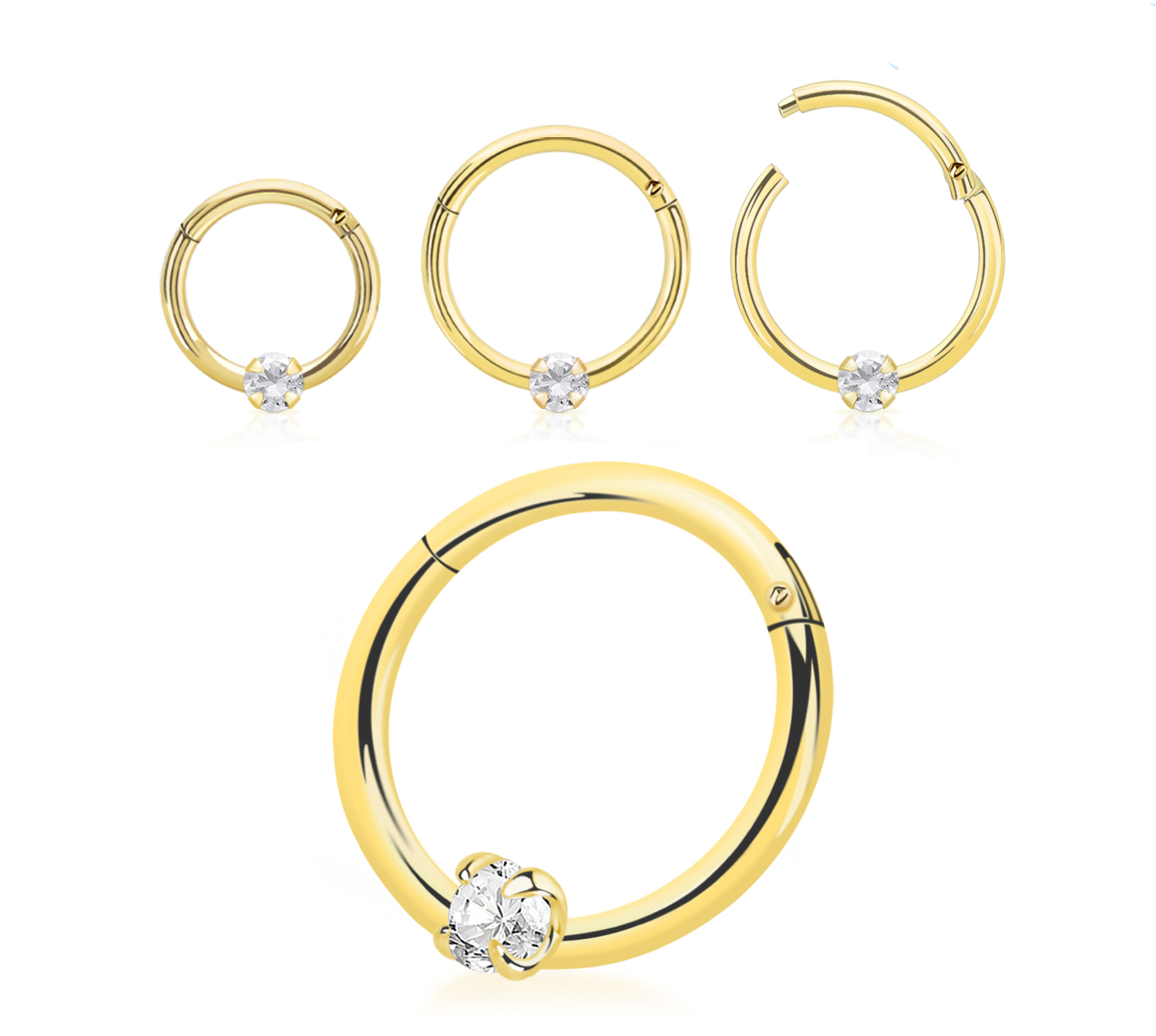 Segmentring Clicker mit Klickverschluss 18karat Gelbgold mit 2mm-Kristall 1.0mm Stabstärke Segmentring Clicker mit Klickverschluss 18karat Gelbgold mit 2mm-Kristall 1.0mm Stabstärke