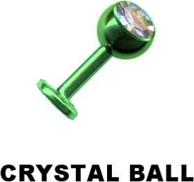17014 Piercing Labret Grün Kristall Kugel aus Stahl 1.2 und 1.6mm Stecker