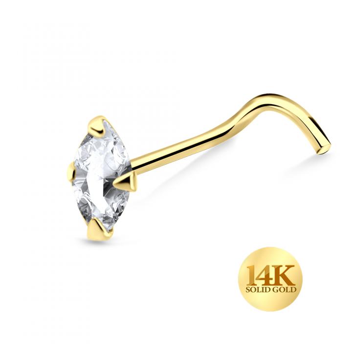 🦚 14karat Gold Nasenstecker Spirale Nasenpiercing Gelbgold Kristall mit Geschenkbox 🦚 14karat Gold Nasenstecker Spirale Nasenpiercing Gelbgold Kristall mit Geschenkbox