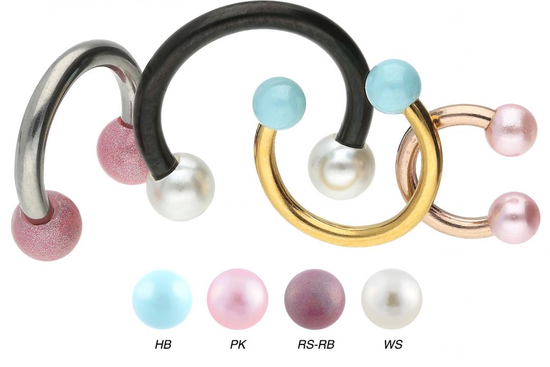 Piercing Hufeisen Chirurgenstahl mit zwei synthetischen Perlen silberfarbig schwarz goldfarbig roség
