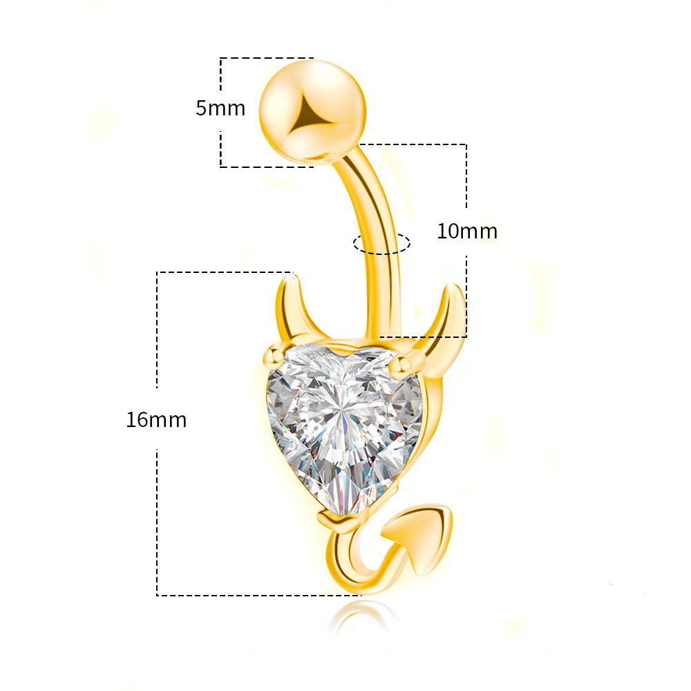 Bauchnabelpiercing Chirurgenstahl 316L goldfarbig Teufel mit eingefasstem Kristall in Herzform