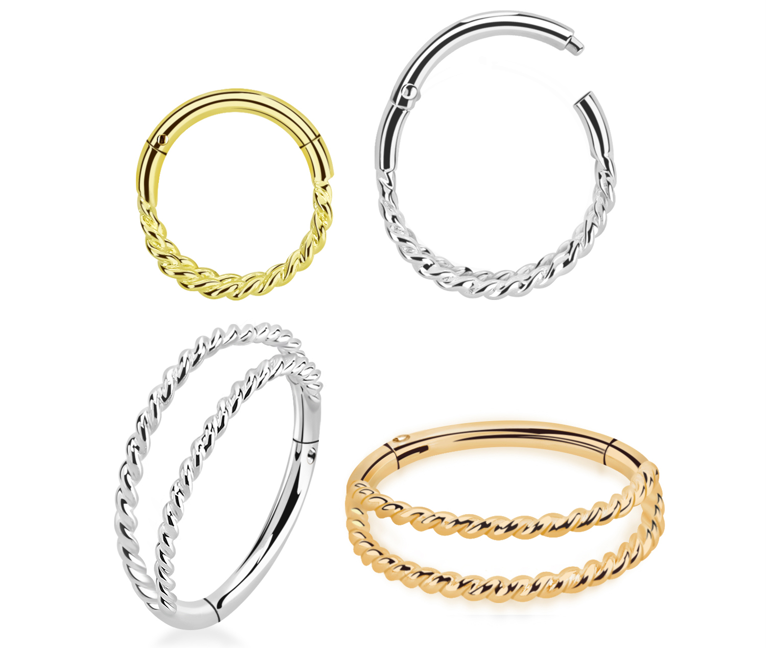 Segmentring Clicker aus 925er Silber Doppelbogen gedreht silberfarbig goldfarbig roségoldfarbig Segmentring Clicker aus 925er Silber Doppelbogen gedreht silberfarbig goldfarbig roségoldfarbig