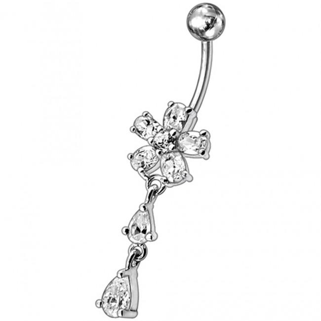 Bauchnabelpiercing Titan 925er Silber-Motiv Blume  8mm/10mm/12mm Stablänge