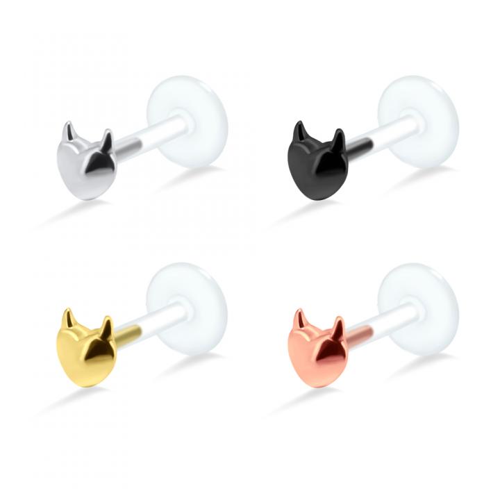 PTFE Tragus Labret Teufelskopf silber schwarz goldfarbig roségoldfarbig