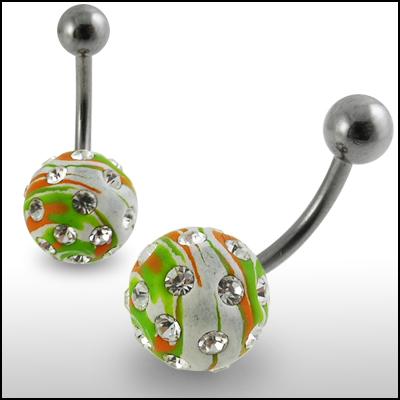 Bauchnabelpiercing Multi Kristall Grün/Orange/Silber Stahl Banane