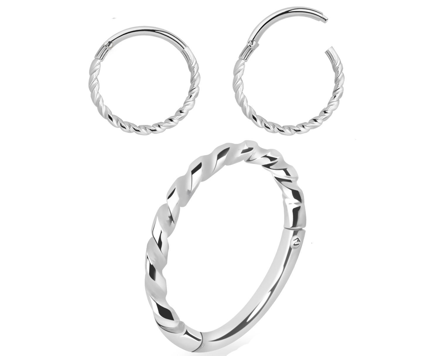 Segmentring Clicker mit Klickverschluss 18karat Weissgold gedreht Tauoptik 1.0mm Stabstärke Segmentring Clicker mit Klickverschluss 18karat Weissgold gedreht Tauoptik 1.0mm Stabstärke