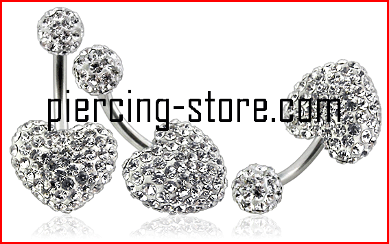fdbly157_2 Bauchnabelpiercing Herz kristallklar Multi Kristall Banane Stahl