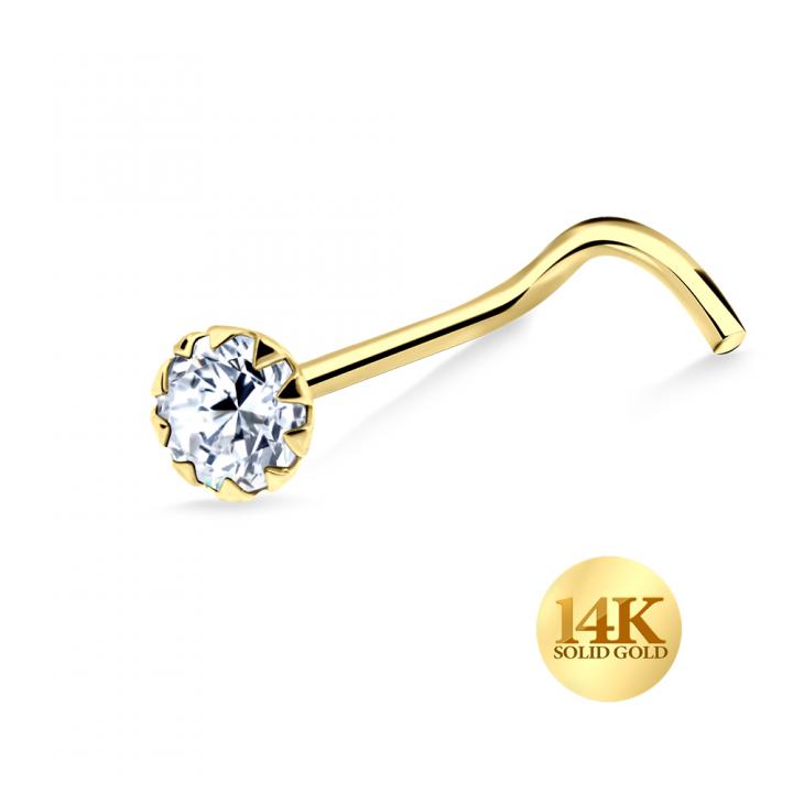 🦚 14karat Gold Nasenstecker Spirale Nasenpiercing Gelbgold 2.5mm-Kristall mit Geschenkbox 🦚 14karat Gold Nasenstecker Spirale Nasenpiercing Gelbgold 2.5mm-Kristall mit Geschenkbox