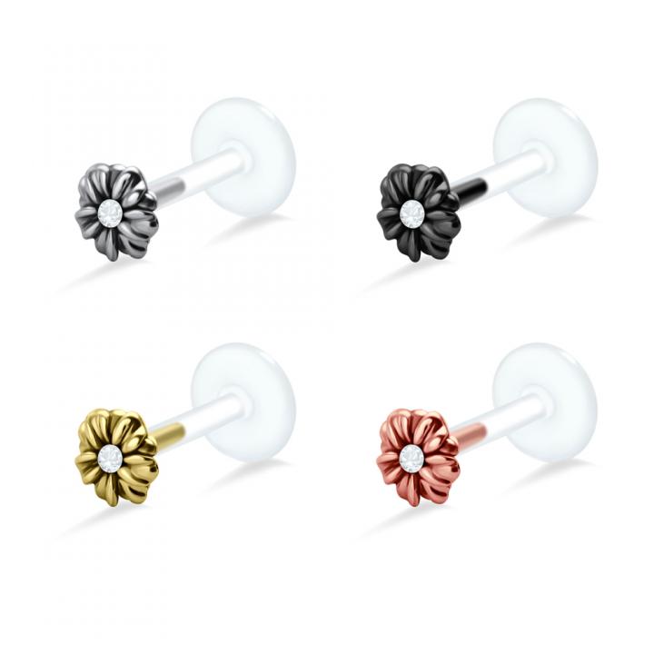 PTFE Tragus Labret Blume silber schwarz goldfarbig roségoldfarbig