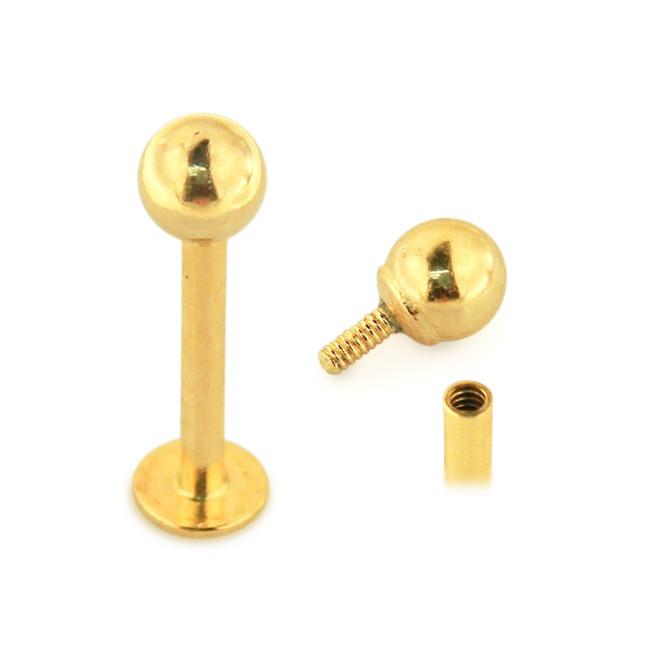 Piercing Labret Stecker 14karat Echtgold Gelbgold 3mm-Ball mit Geschenkbox