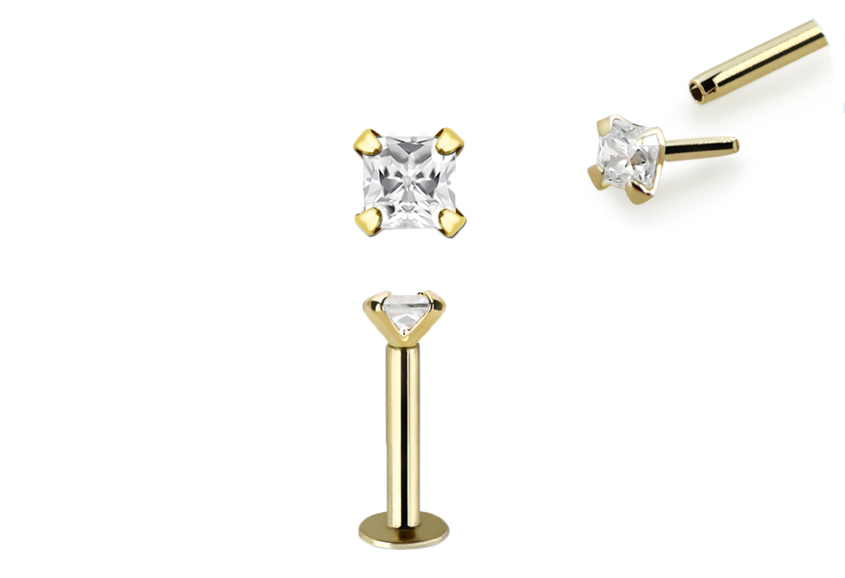 🦚 Piercing Labret Stecker 14karat Gold Gelbgold Kristall eckig mit Geschenkbox 🦚 Piercing Labret Stecker 14karat Gold Gelbgold Kristall eckig mit Geschenkbox