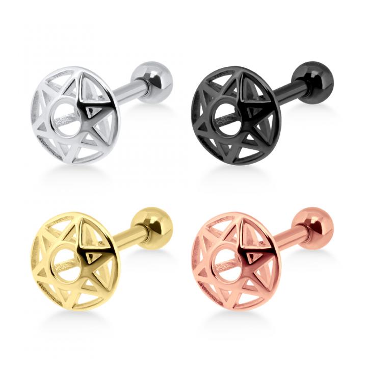 Helix Tragus Piercing Stern silberfarbig schwarz goldfarbig roségoldfarbig