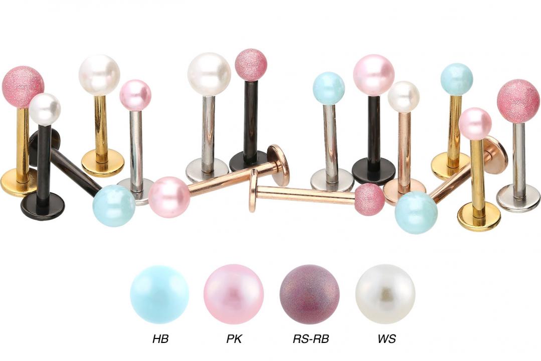 Piercing Labret Chirurgenstahl mit synthetischer Perle silberfarbig schwarz goldfarbig roségoldfarbi