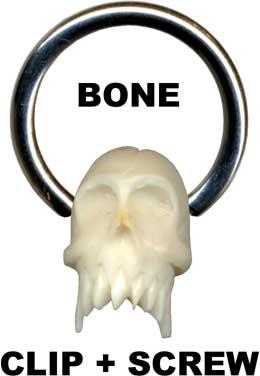 p3617_3 BCR Piercing Ring Totenkopf Büffelknochen Klemmring Stahl 1,6 x 12