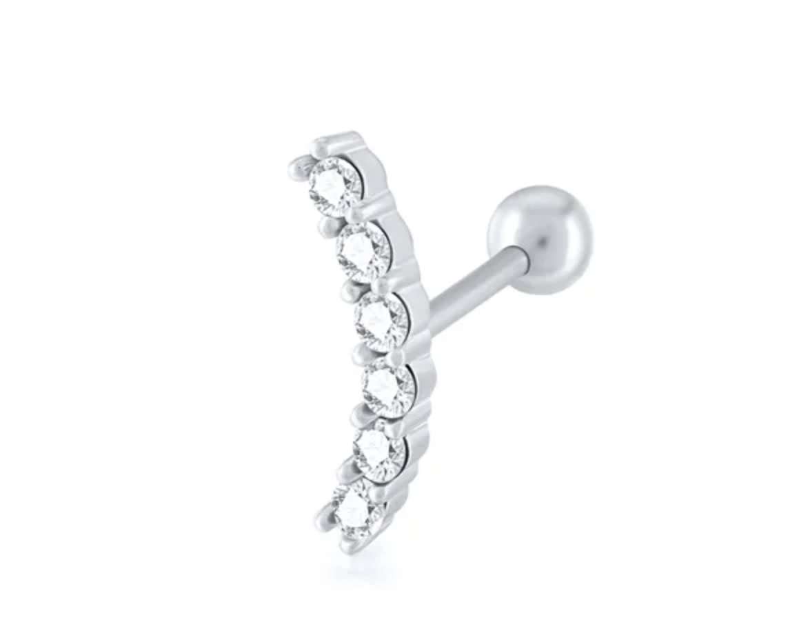 Helix Tragus Piercing aus 925er Sterling Silber mit sechs eingefassten Kristallen