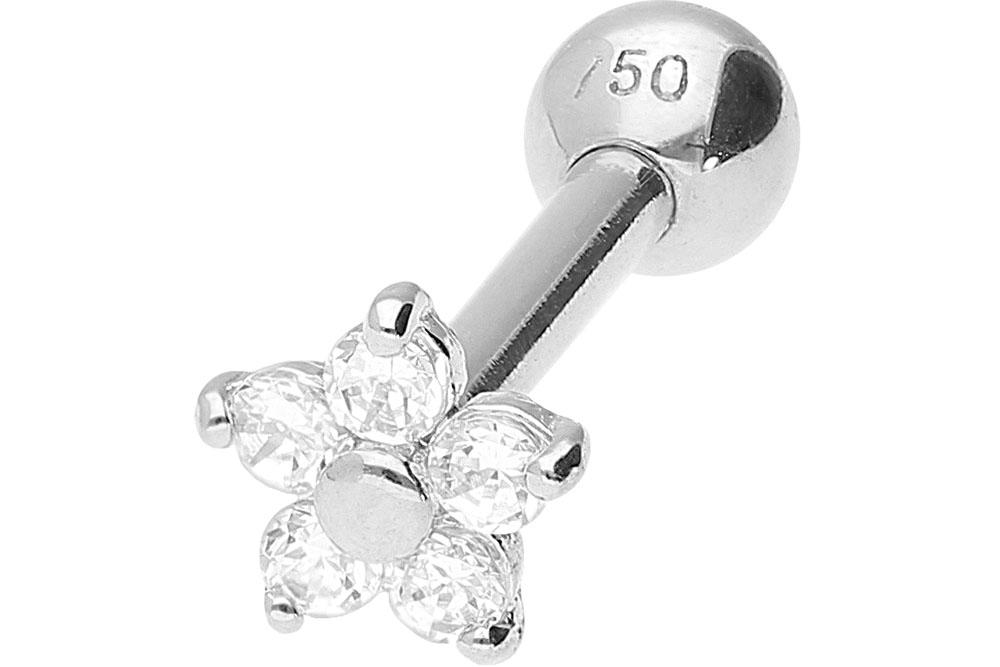 🦚 18Karat Gold Weissgold Ohrpiercing Helix Tragus Kristallblume 🦚 18Karat Gold Weissgold Ohrpiercing Helix Tragus Kristallblume