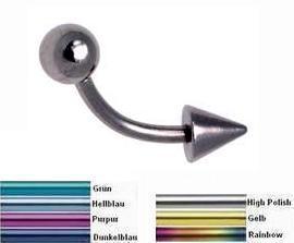 2077_5 Piercing Banane Spitze und Kugel Titan Curved Barbell 1,2/1,6mm