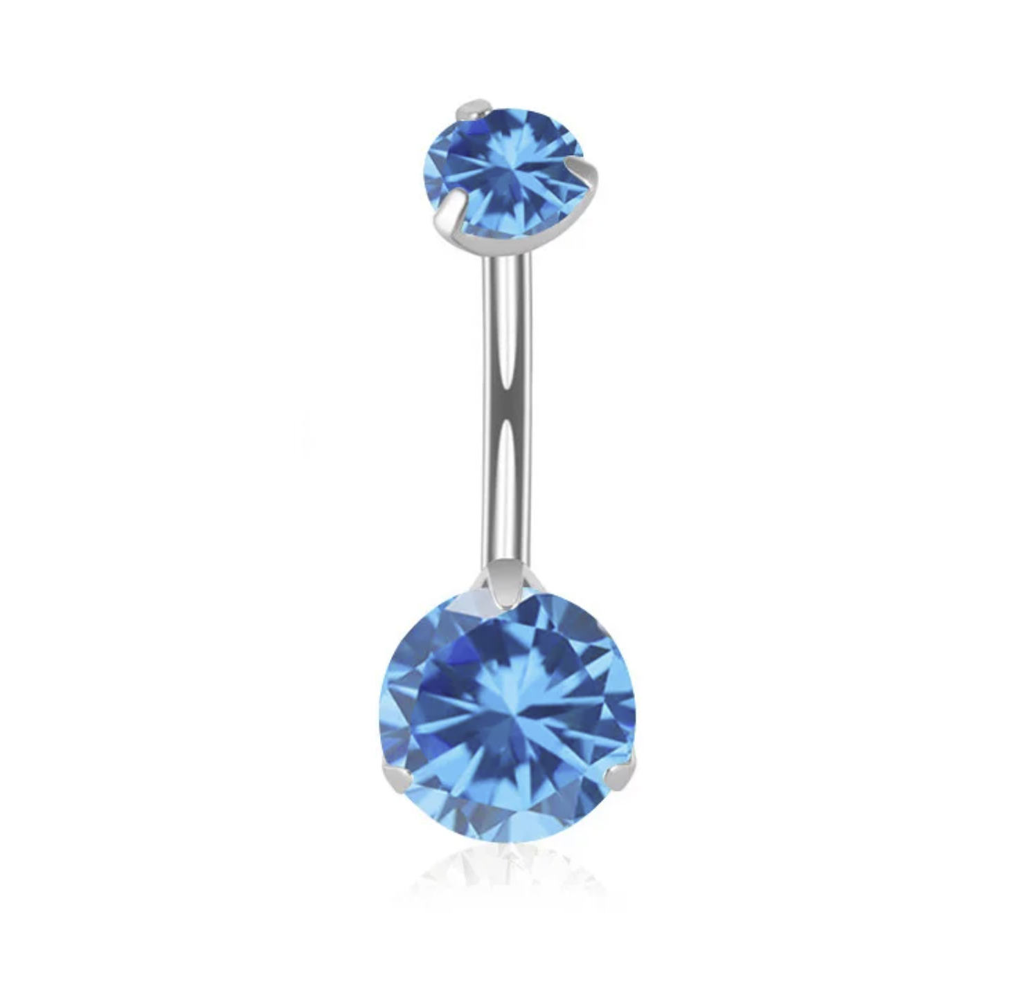 Bauchnabelpiercing Titan G23 mit eingefassten Kristallen hellblau  6mm/10mm Stablänge