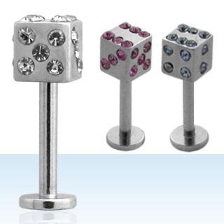 lbsdc4 Piercing Labret 4-mm Kristall Würfel aus Stahl 1.2 mm Stecker