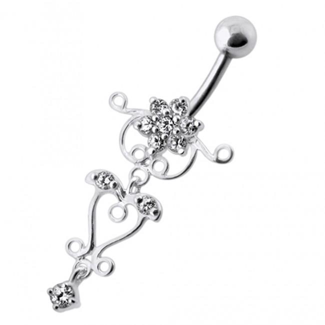 pbm1463cl Bauchnabelpiercing Titan 925er Silber-Motiv Blumen