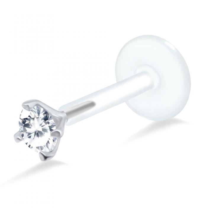 PTFE Tragus Labret eingefasster Kristall silber schwarz goldfarbig roségoldfarbig