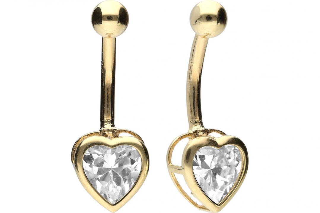 🦚 Bauchnabelpiercing 18karat Gold Gelbgold mit Kristallherz 🦚 Bauchnabelpiercing 18karat Gold Gelbgold mit Kristallherz