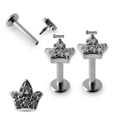 Piercing Labret Kristall Krone Stahl 1.2 x 8 mm Stecker Innengewinde