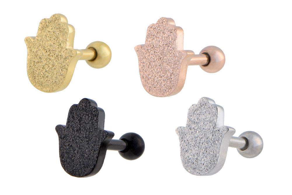 SO424 Helix Tragus Piercing silber schwarz gold rosé Hand der Fatima Diamantoptik 1.2mm x 6mm