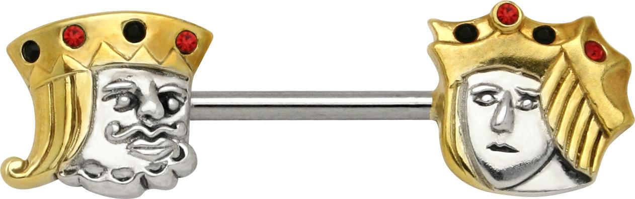 DPN-62 Brustwarzenpiercing König und Königin vergoldet Kristalle Barbell Nippel Piercing Hantel