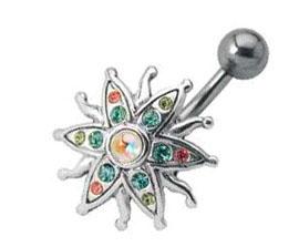 cc-04 Bauchnabelpiercing Stern mit Kristall Steinen und Cabochons