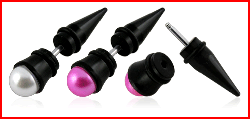 Fake Piercing Dehnungsstab schwarz mit Perle Expander Taper