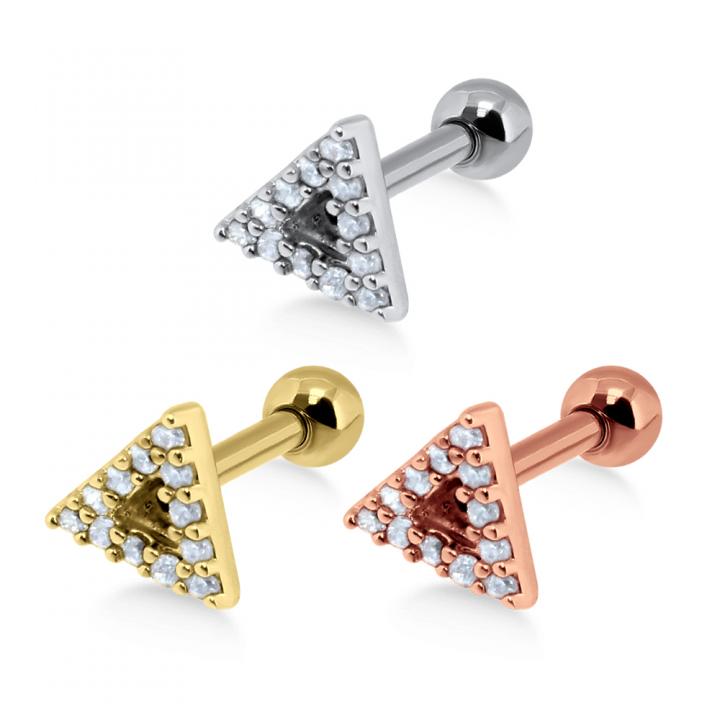 Helix Tragus Piercing Dreieck mit Kristallen silberfarbig goldfarbig roségoldfarbig