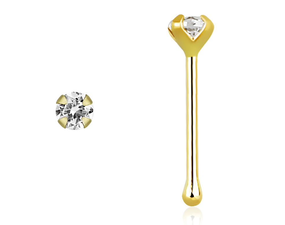 14karat Echtgold Gelbgold Nasenstecker Pin 2mm Kristall mit Geschenkbox