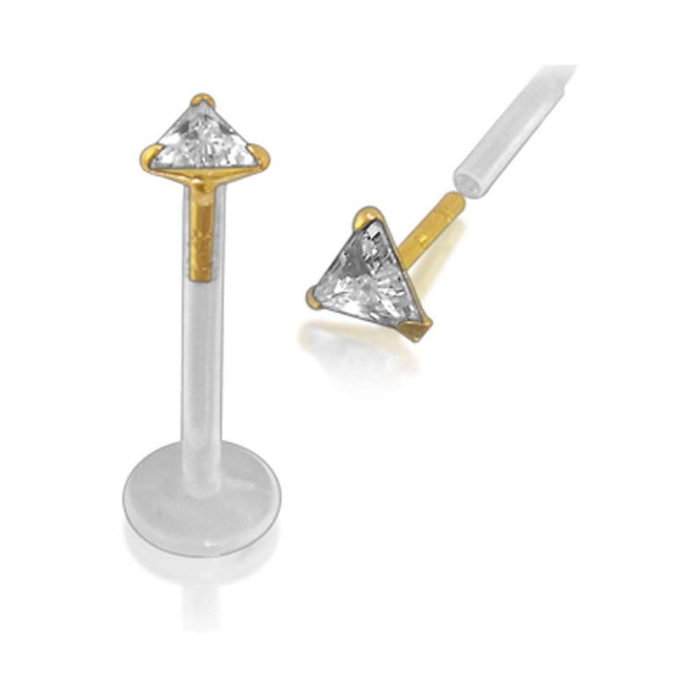 PMFK Piercing Labret Stecker 14karat Echtgold mit 4mm-Kristalldreieck