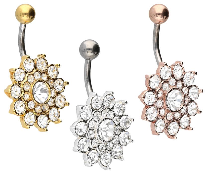 Bauchnabelpiercing Titan 925er Silber-Motiv Blume silberfarbig goldfarbig roségoldfarbig